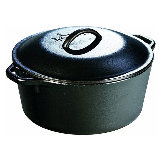 Lodge; Lodge Cast Iron Dutch Oven with Dual Handles, Pre-Seasoned Cooking and Serving Pot, 5-Quart; Category:Ovenware; Image:1